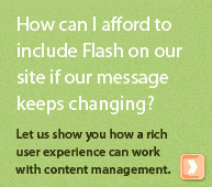 How can I afford to include Flash on our site if our message keeps changing? Let us show you how a rich user experience can work with content management.